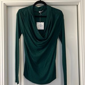 Slub cowl neck top, beautiful emerald green